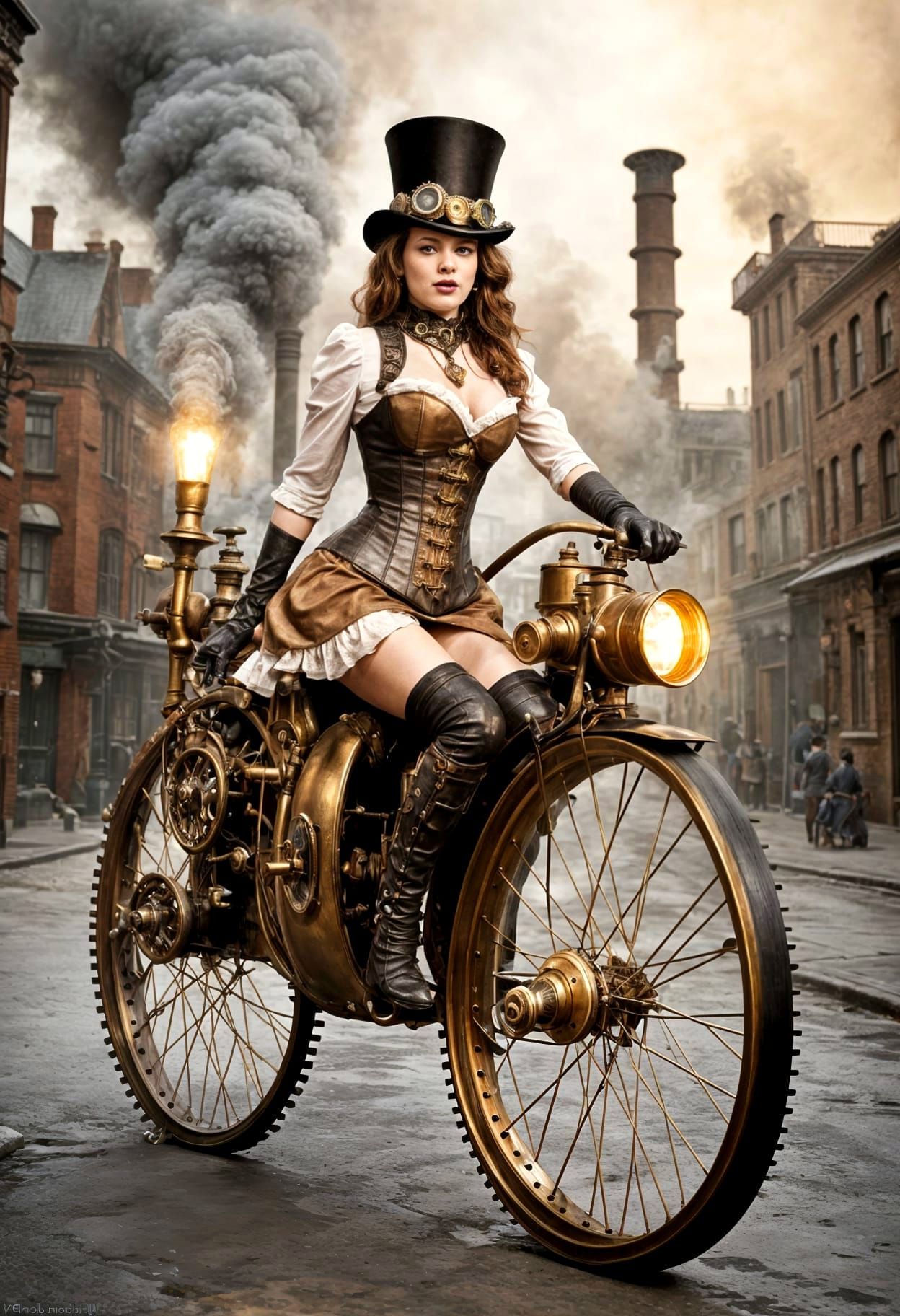 Lady and her steampunk bicycle ...
