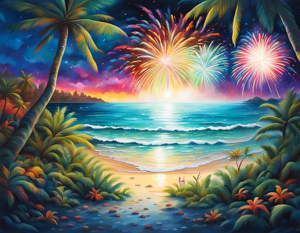 fireworks over  sea