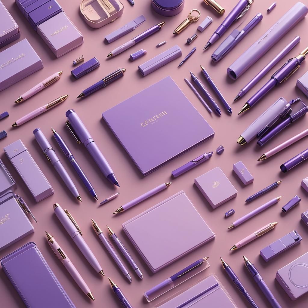 "Create a stylish stationery set in shades of purple and lav...