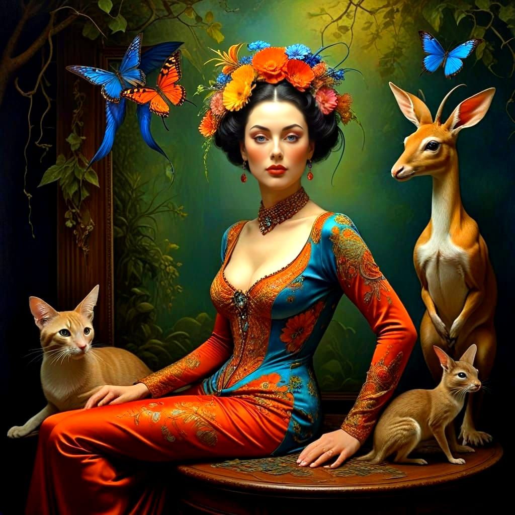 Stunning Surrealistic Portrait of a Dazzling Lady in Whimsic...