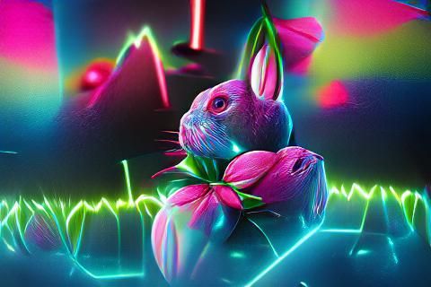 Easter bunny 8k resolution holographic astral cosmic illustration mixed