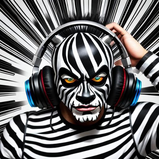Lesser white Striped Black Humanoid hybrid Zebra wearing DJ Earphones ...