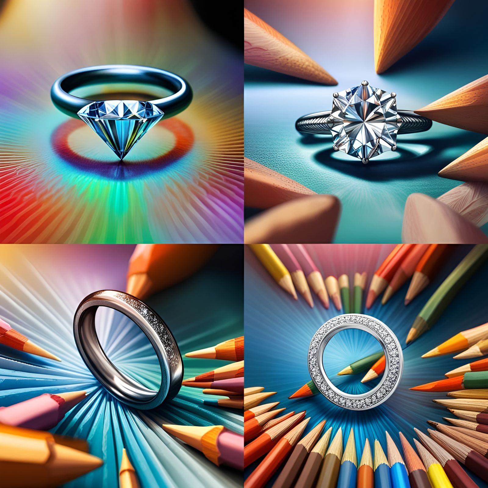 Diamond ring drawn with pencils, hyperdetails