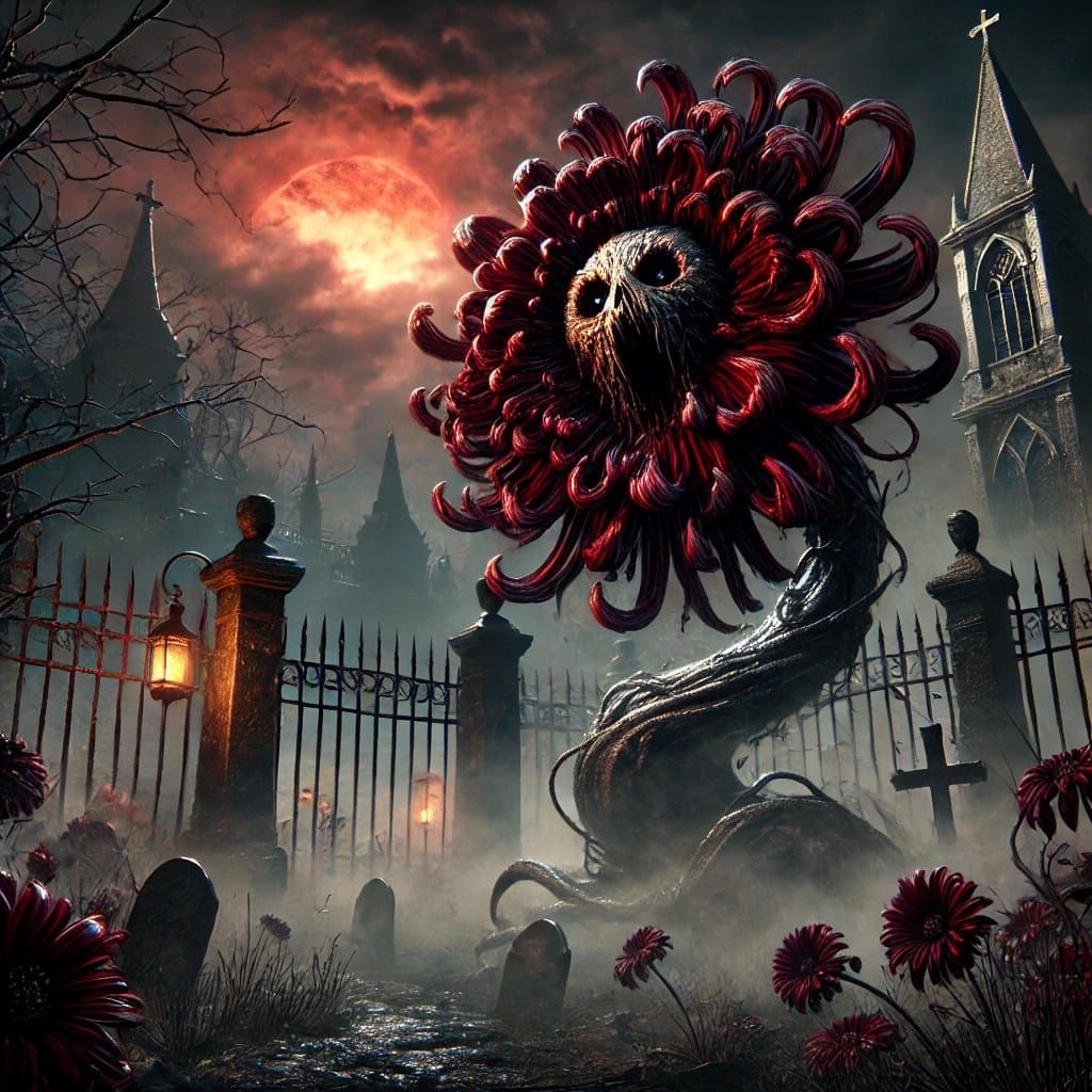 Chrysanthemum Monster in a Bloodborne-Like Cemetary