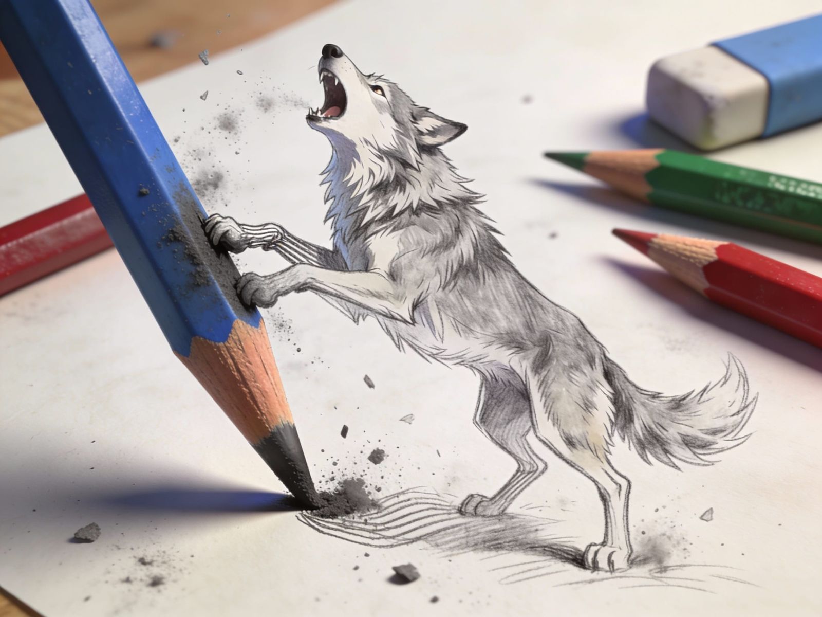 Wolf Sketch Jumps on Pencil   by @E_Rex
