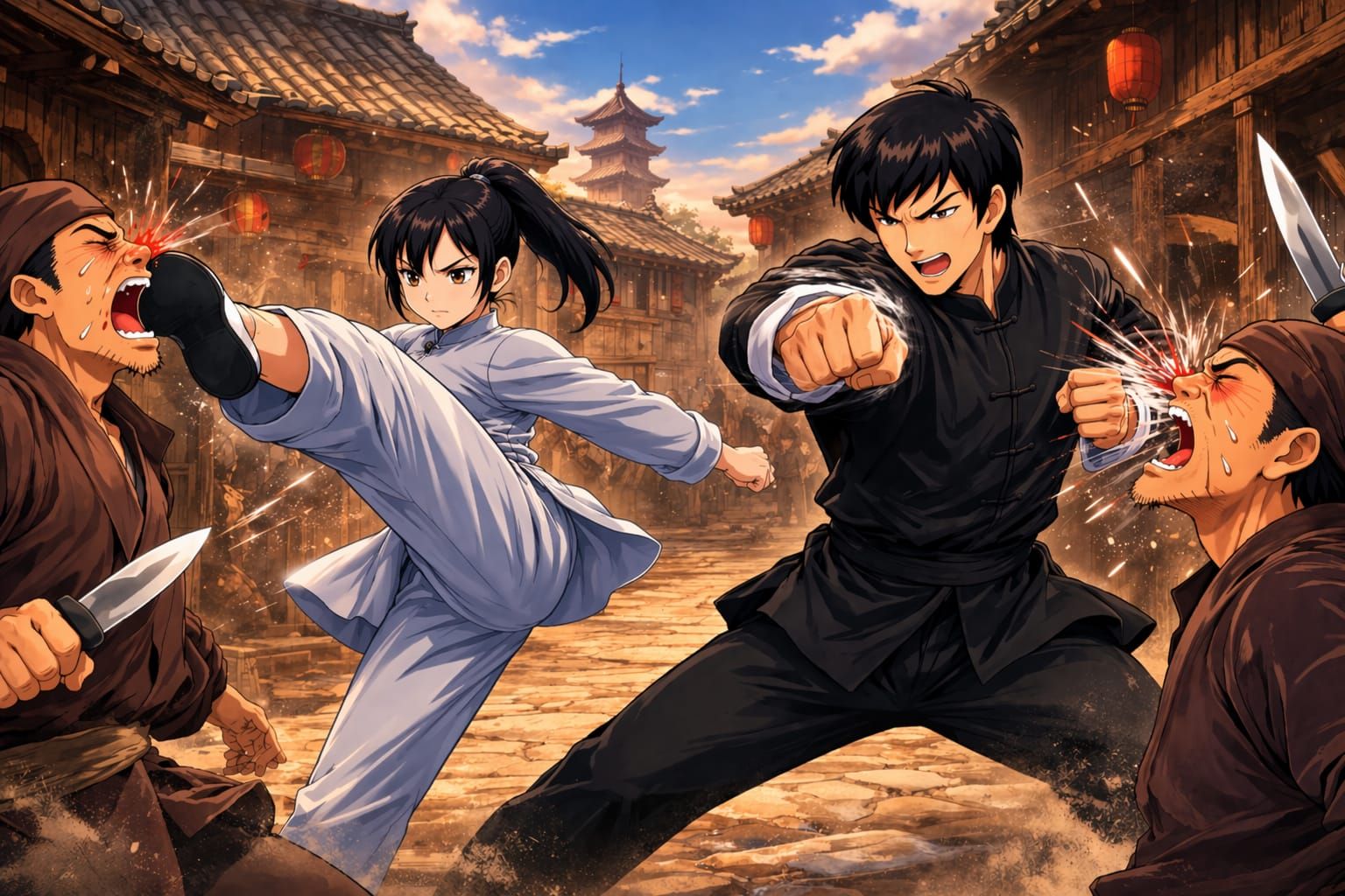 Angela Mao and Bruce Lee vs Village Bandits