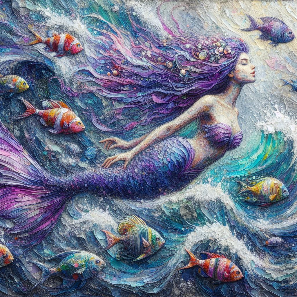 mermaid textured painting.