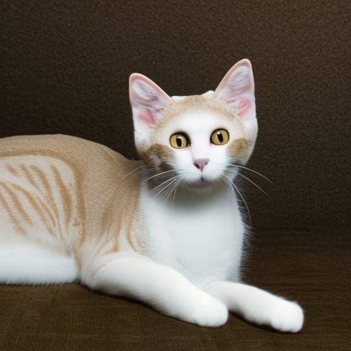 Elegant White Cat with Peach Stripes and Plumed Tail