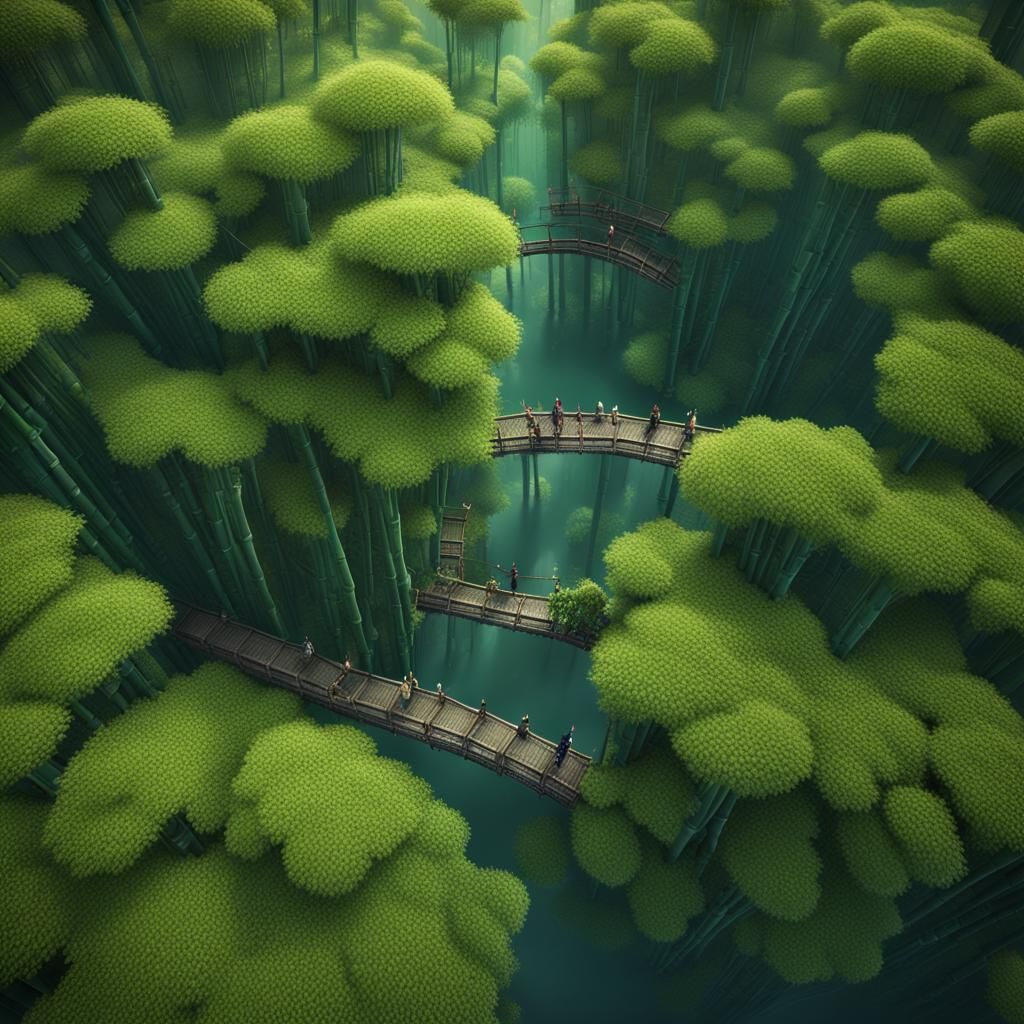 Birds-Eye View of Bamboo Forest in Detailed Matte Painting