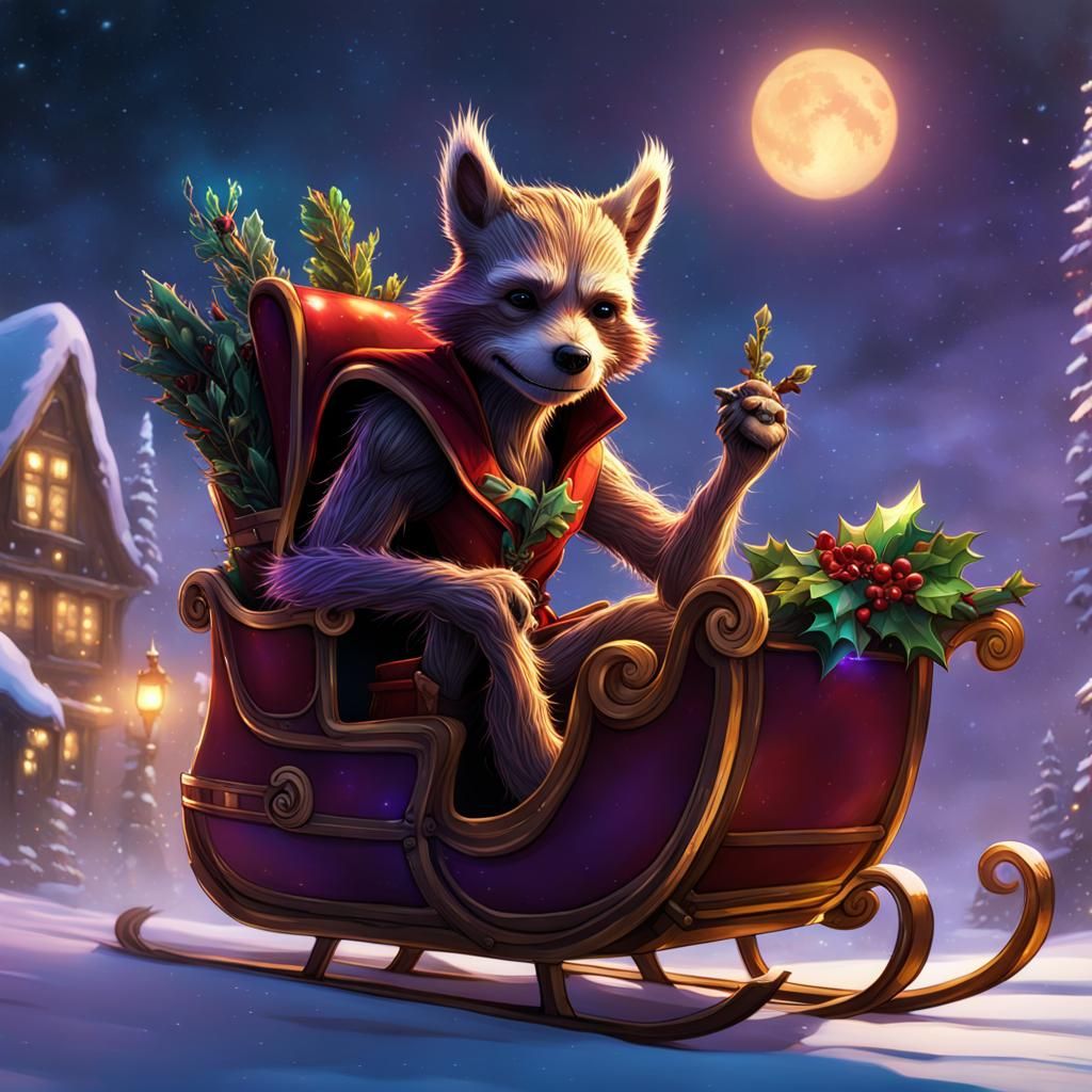 Groot and Rocket
Flying with Santa in Santa's Sleigh 