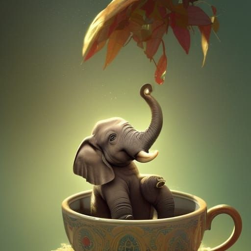 baby elephant playing in a teacup AI Generated Artwork NightCafe