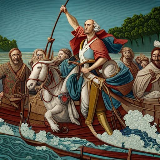 Washington crosses the Delaware in style of Bayeux Tapestry ...