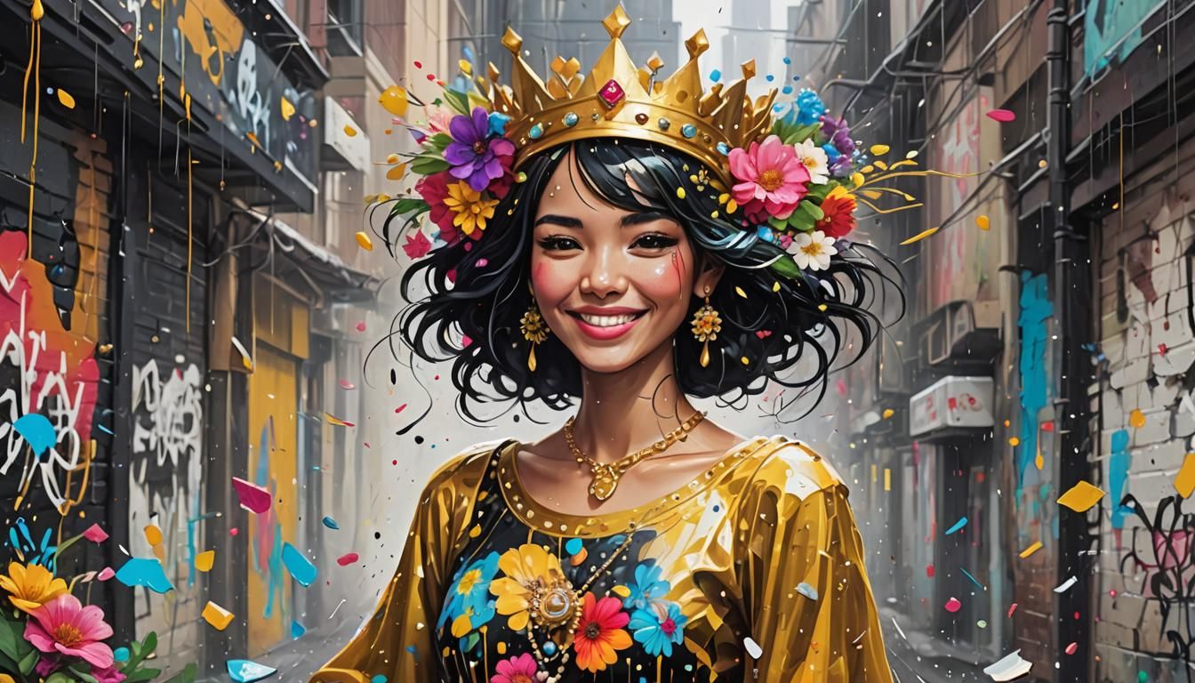 Woman with Crown in Colorful Graffiti Art Style