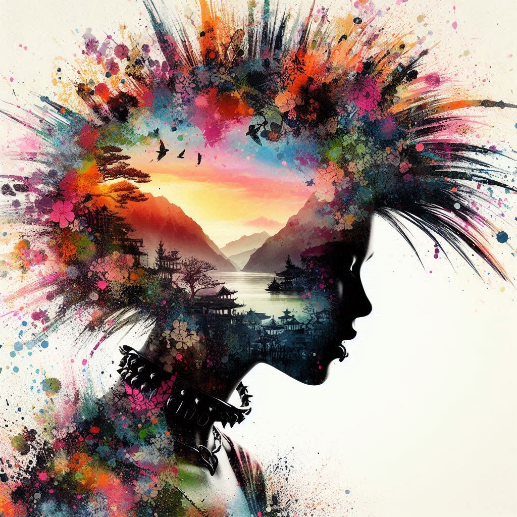 double exposure beautiful fantasy portrait landscape..