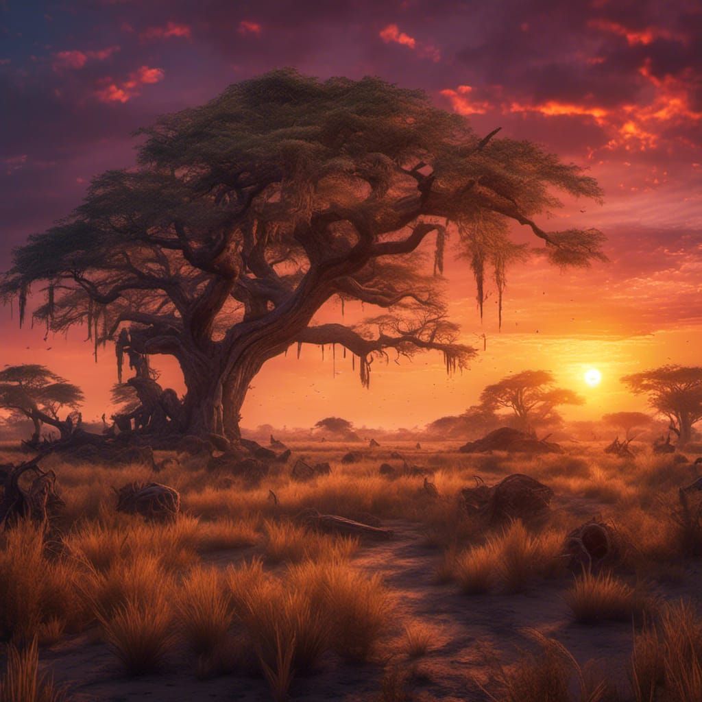 Sunset Twilight Over The Savannah