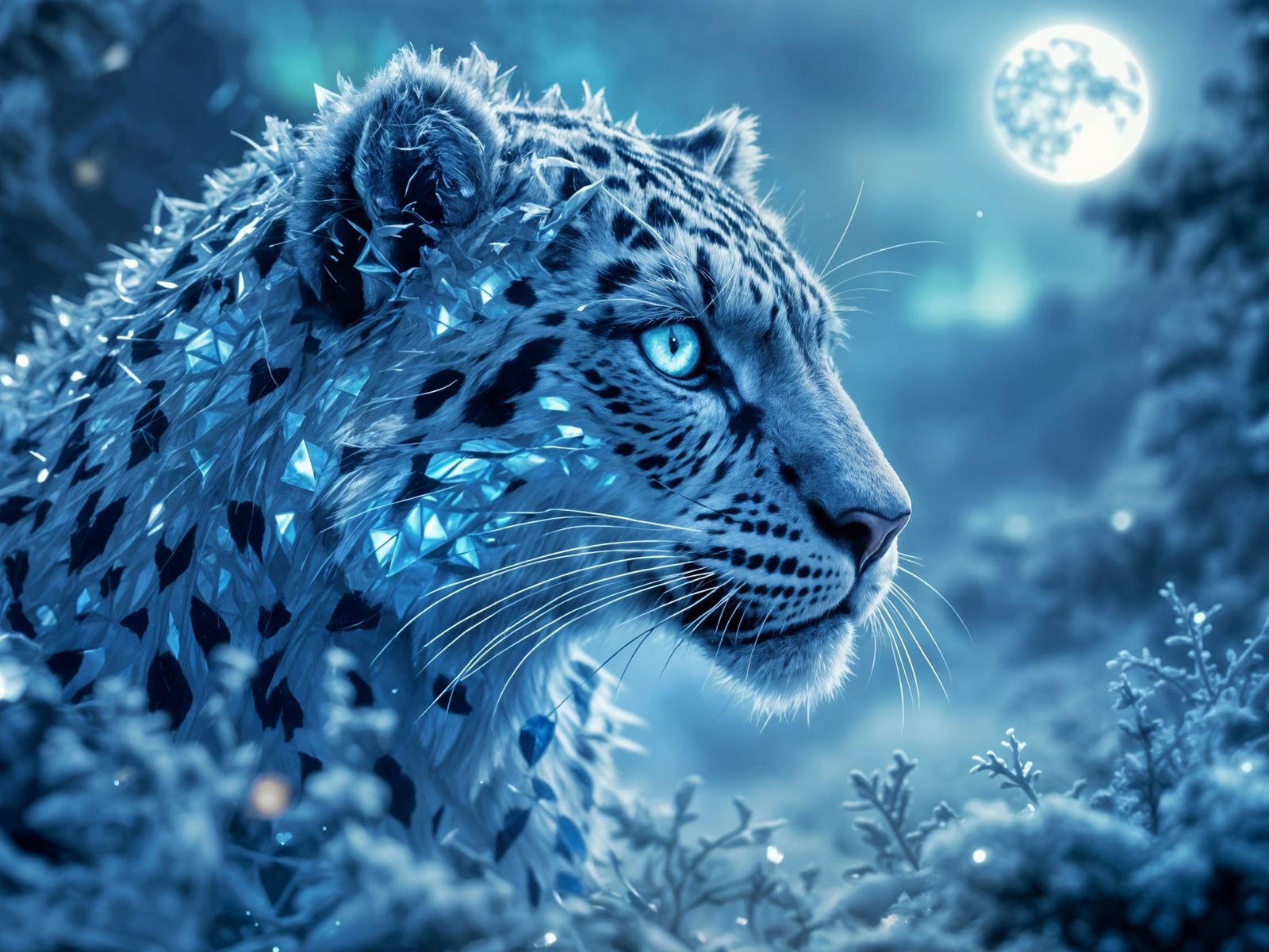 A clouded leopard made of frost