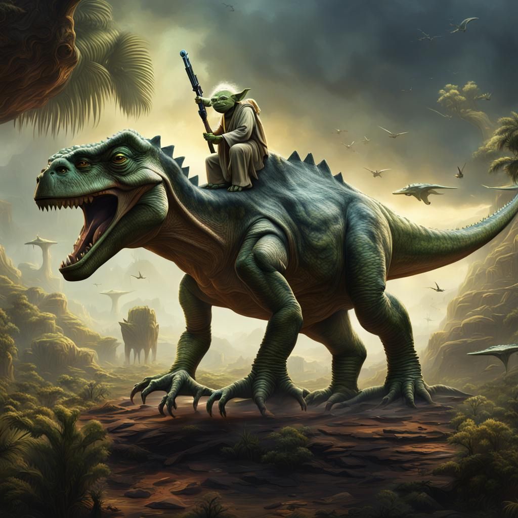 yoda on a dinosaur