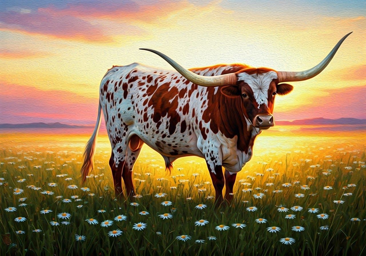 Speckled Texas longhorn bull