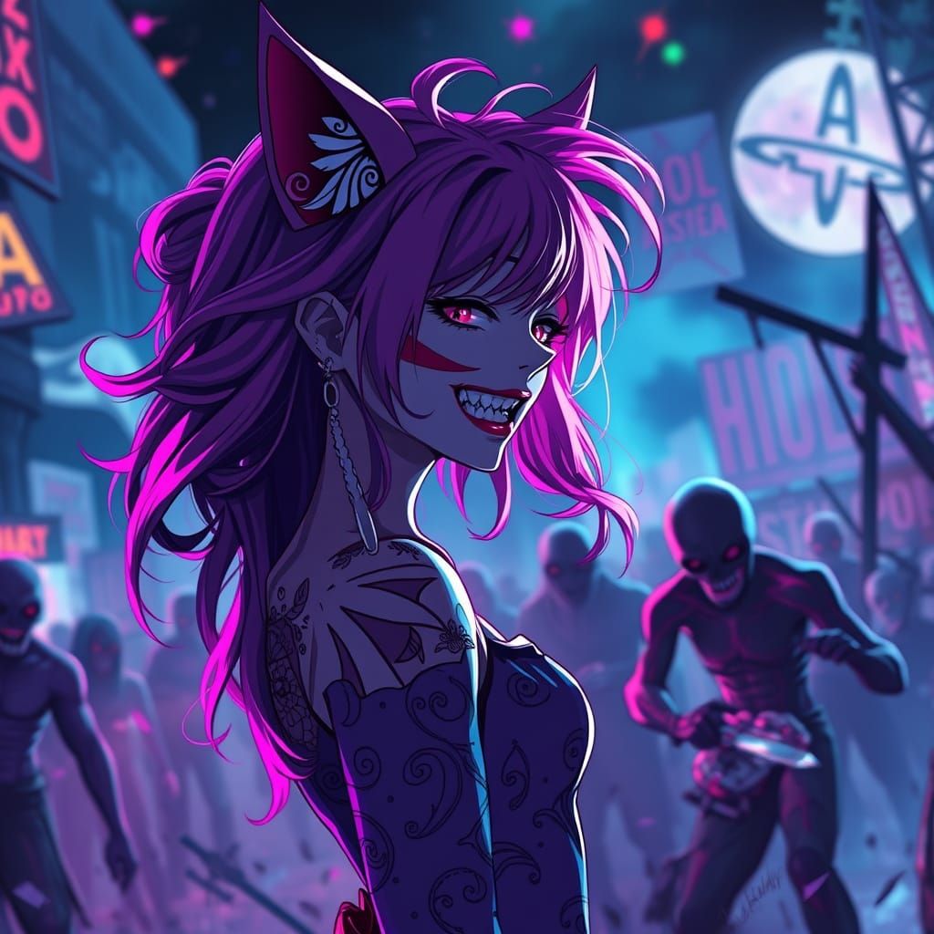 Cheshire cat girl in a zombie apocalypses