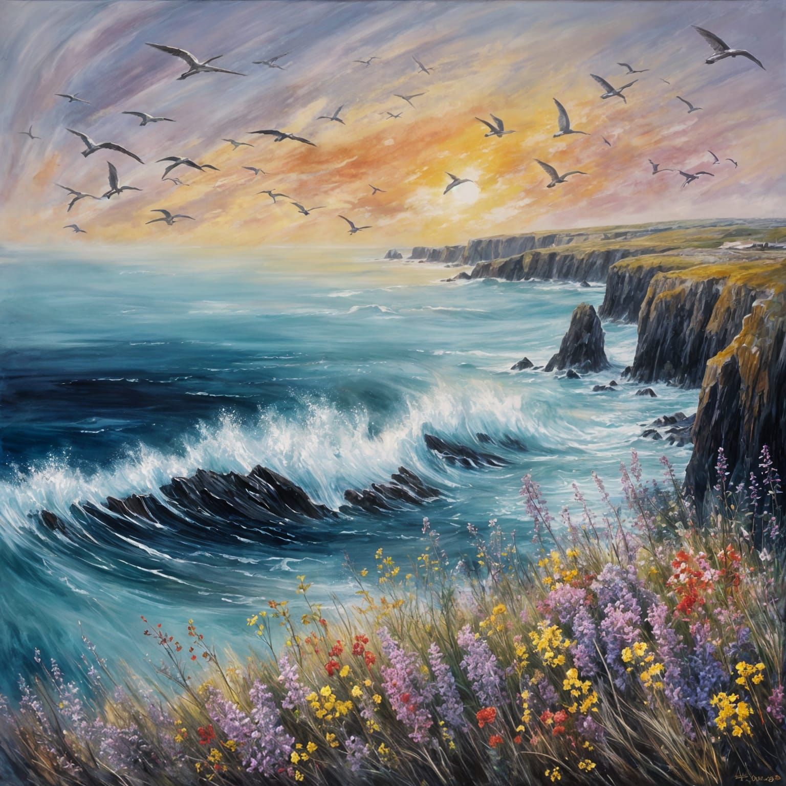 Sunset over Cornwall's cliffs and rolling hills  by @Sutton