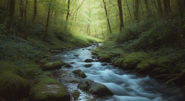 a stream running through the woods