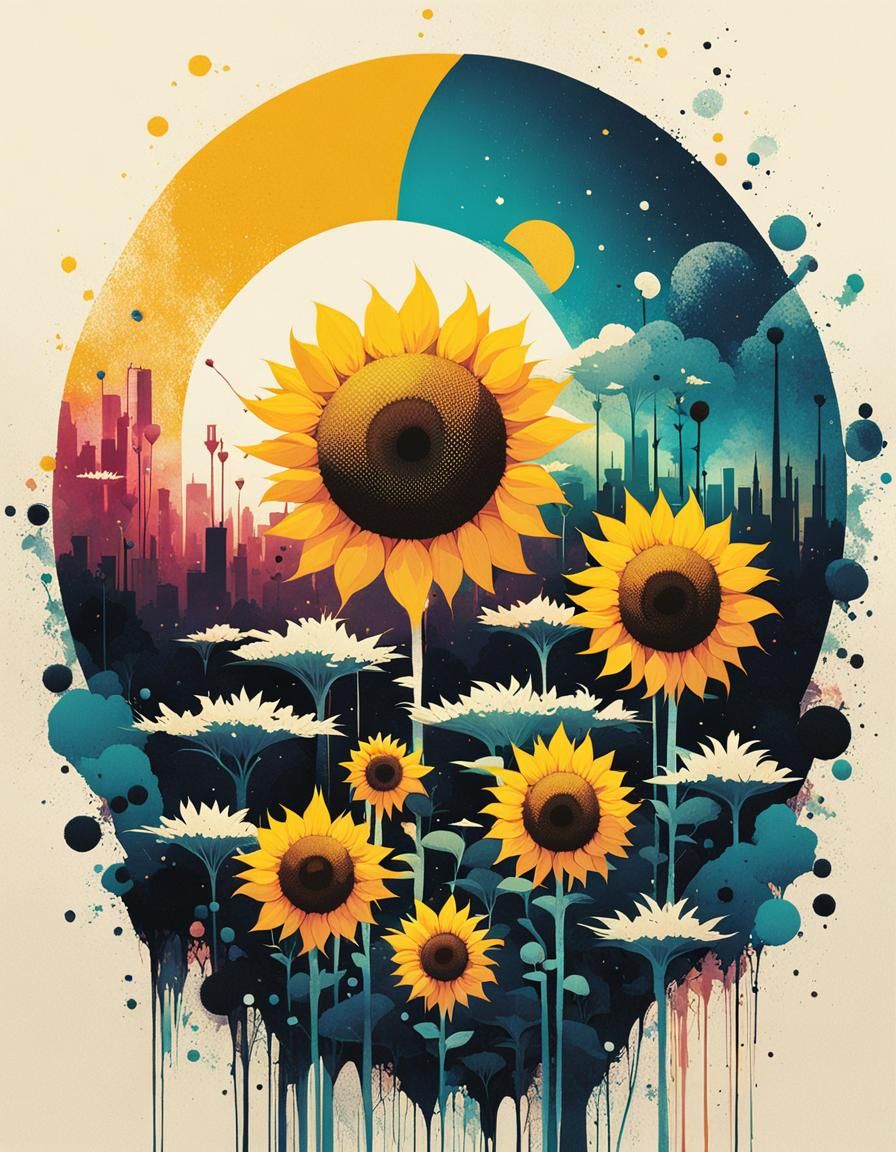 Ink Sunflowers  by @Minium