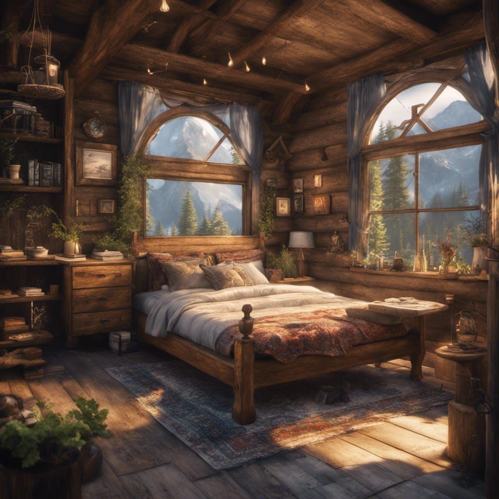 Cozy beedrom in cottage in Canada mountains, spring  by @Kuba