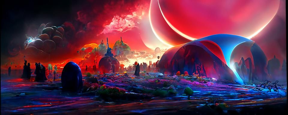 Alien Planet under a red giant star