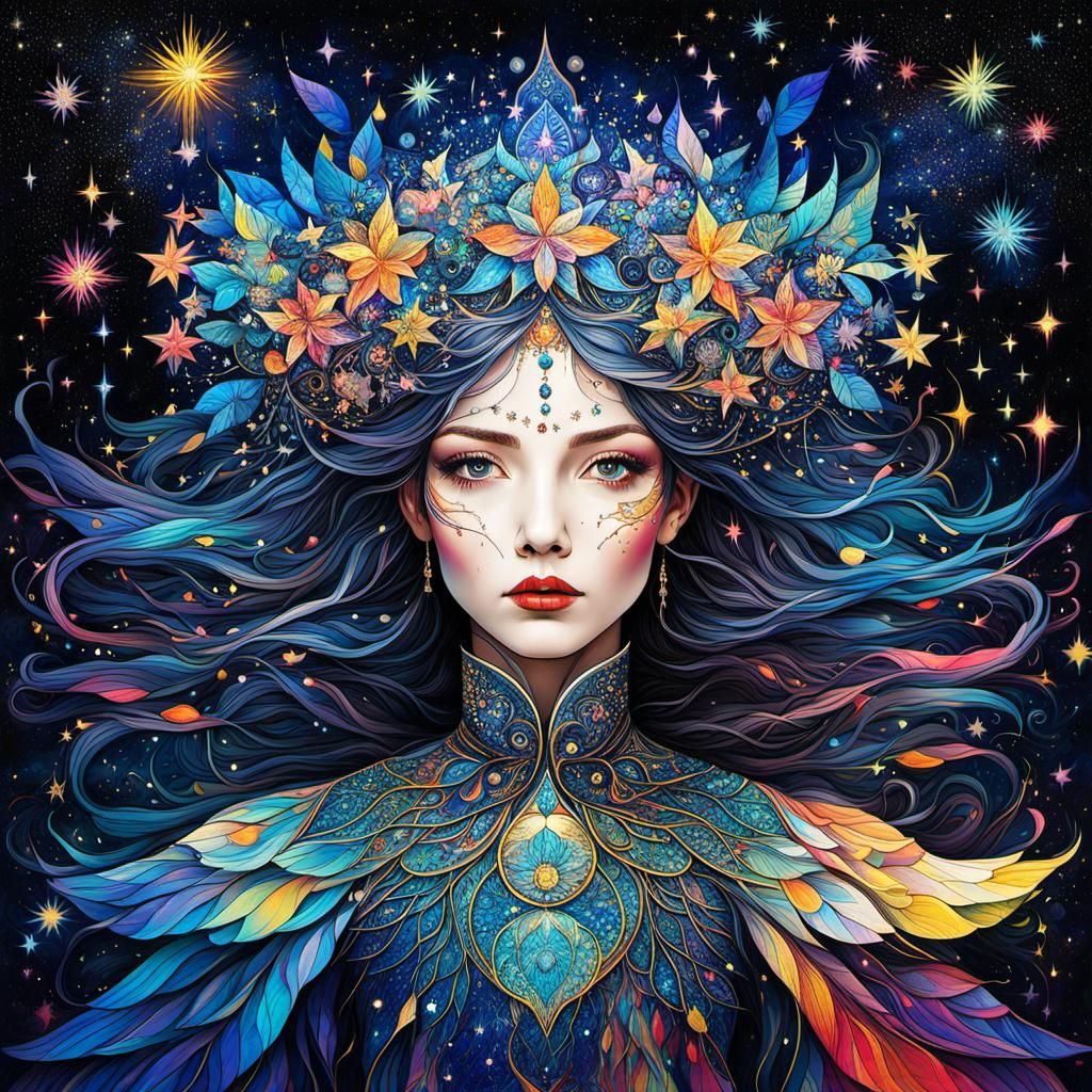 Magical Fairy Queen, Starry Night abstract expressionism, A highly ...