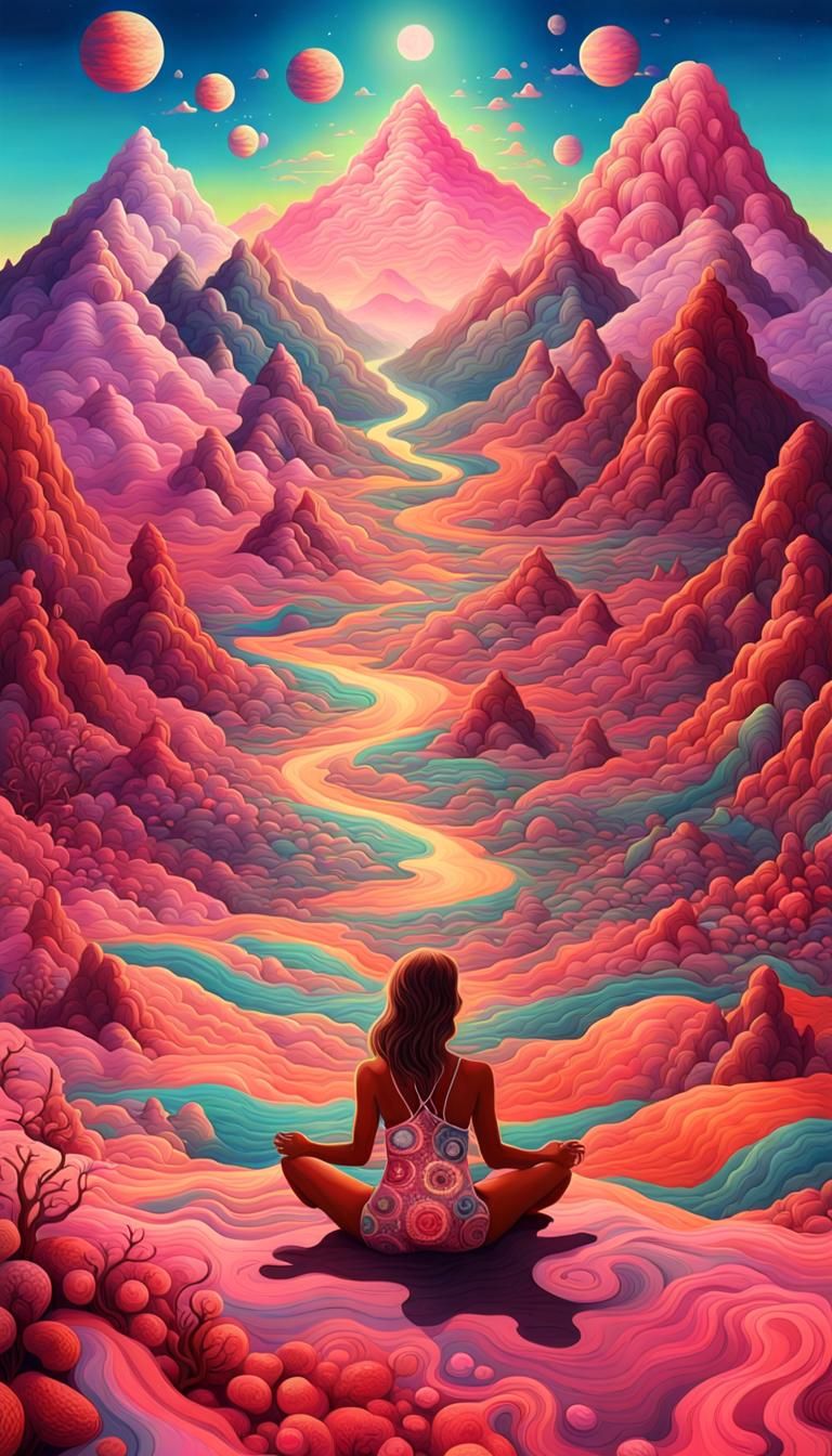 Mountain with pink sky psychedelic art trippy lsd trip dessert mountain ...