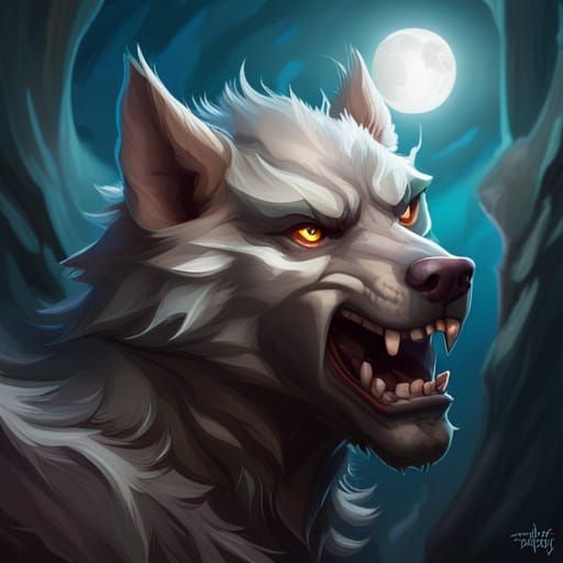 White furr werewolf roaring