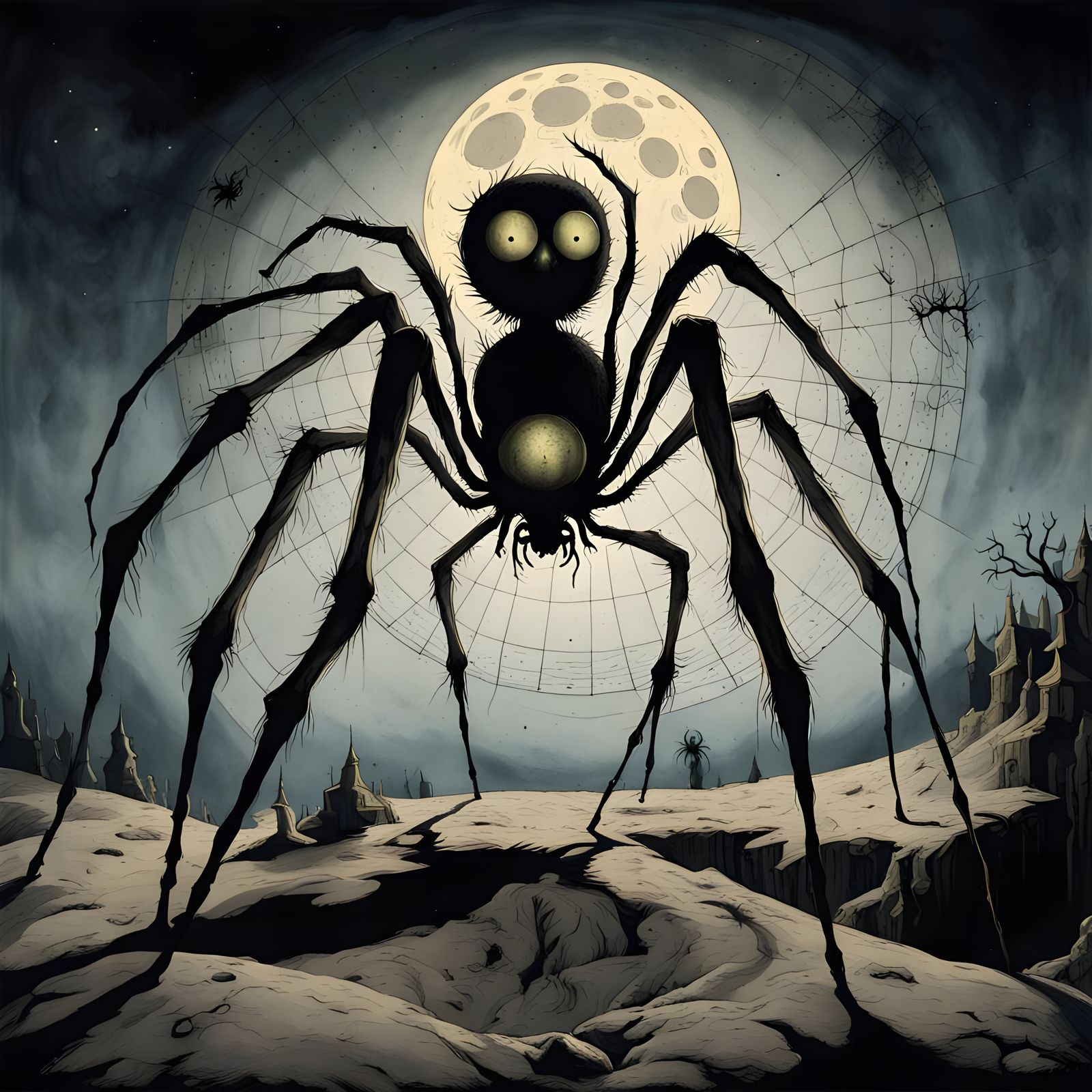 Haunted Moon Spider – Halloween Horror Fun  by @AlruniaAhnArt