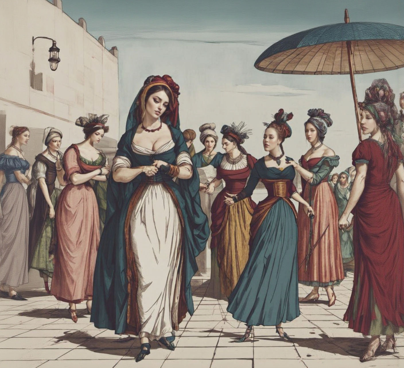 Victorian maidens in the street