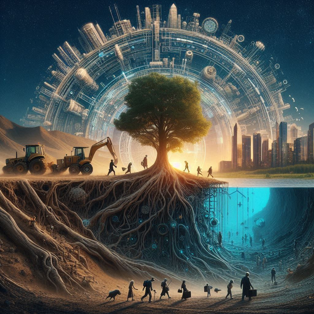 This image tells the story of the deep relationship between technological progress and natural / cultural roots, now mor...
