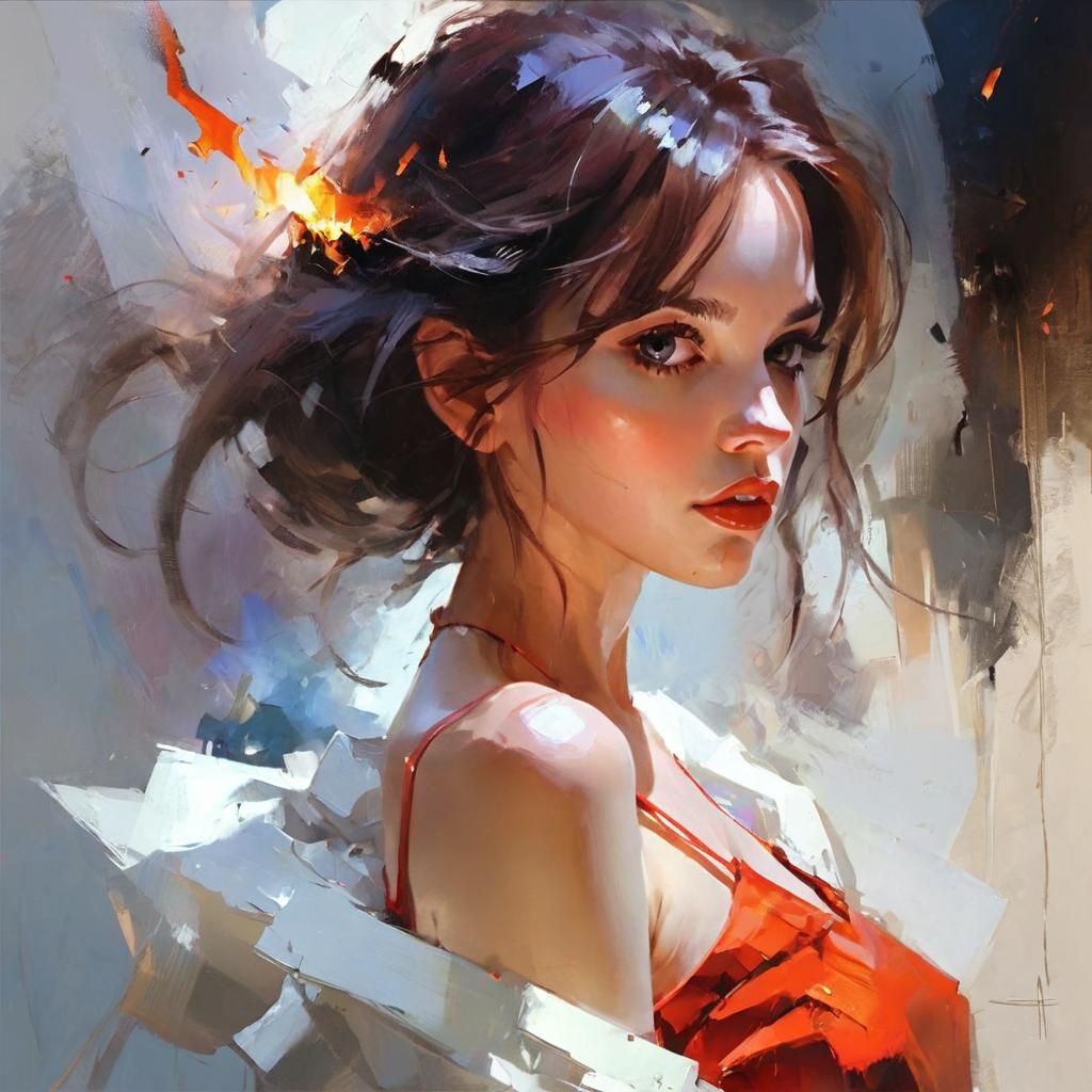 In the style of Norman Lewis, Michael Garmash Artgem RossDraws 💕💕 inside a broken💡⚡⚡🥶 daughter of fire 🔥 🔥