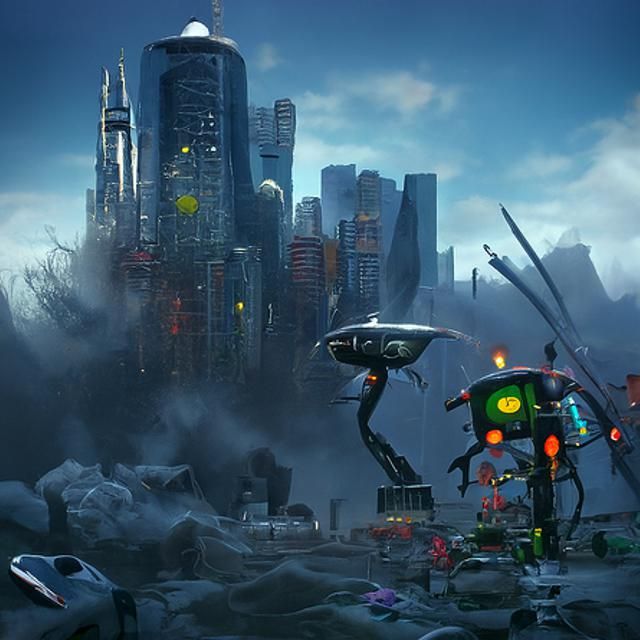 "Evil android Robots destroy city" by Jim Burns, Vincent di ...
