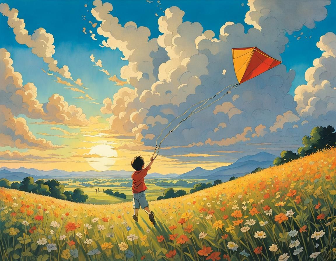 A boy flying a kite #1  by @undefined