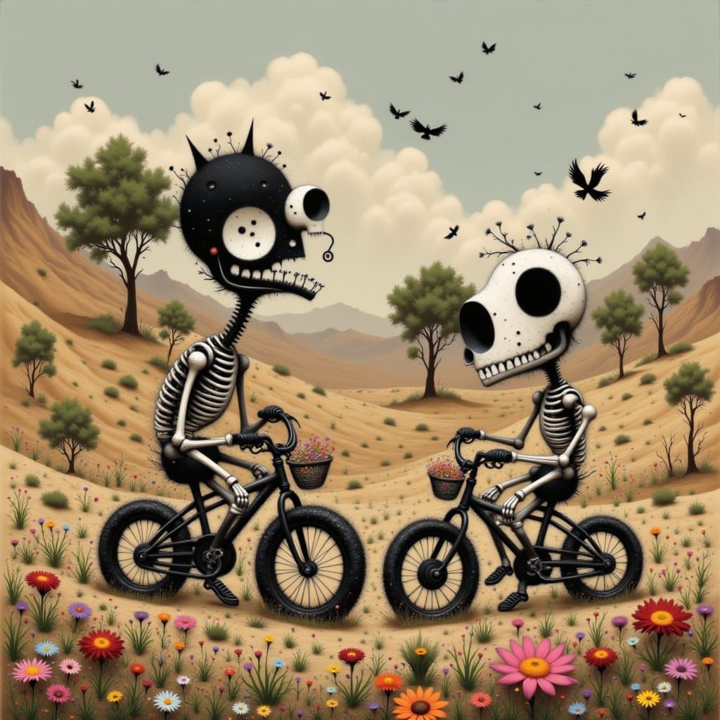 skeleton kids on bicycles