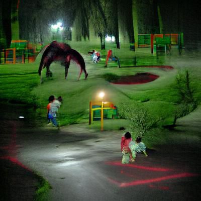 Monster chasing kids in a park