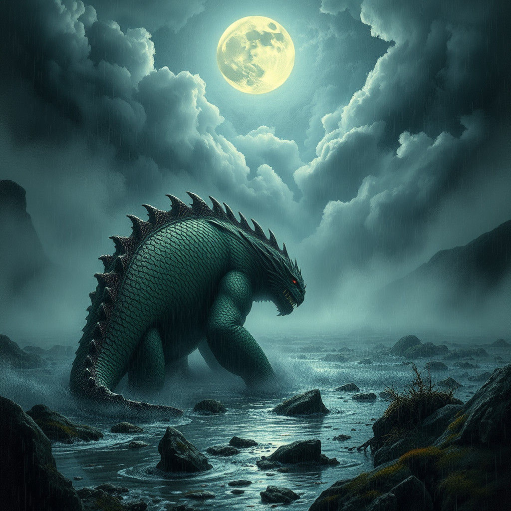 Creature with specks of green and red traveling across a mir...