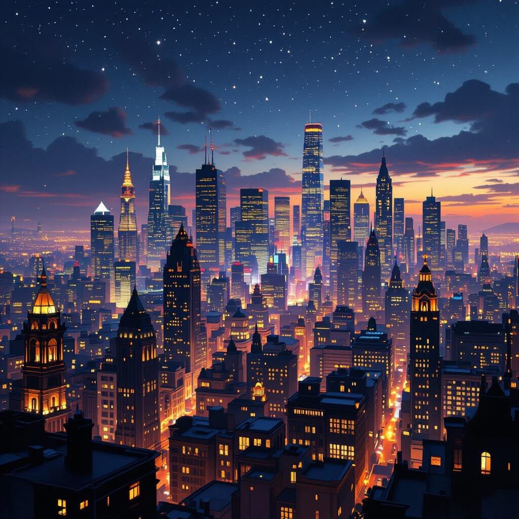 Vibrant Cityscape at Night Hyperrealistic Digital Painting