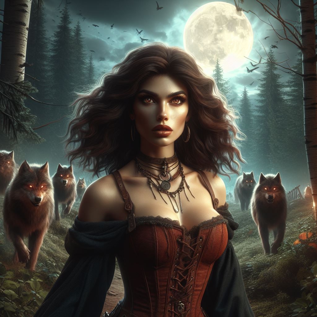 Woman and wolves