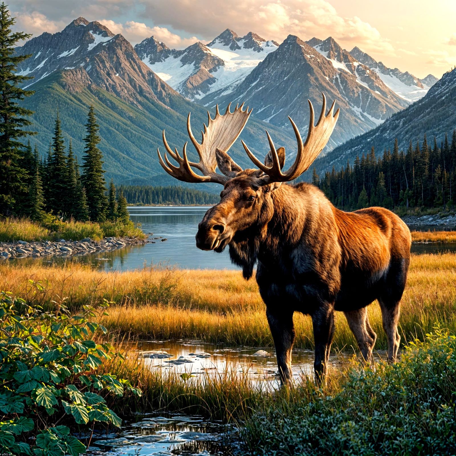 A moose meandering through the marsh.  by @DogNinjaDoodle