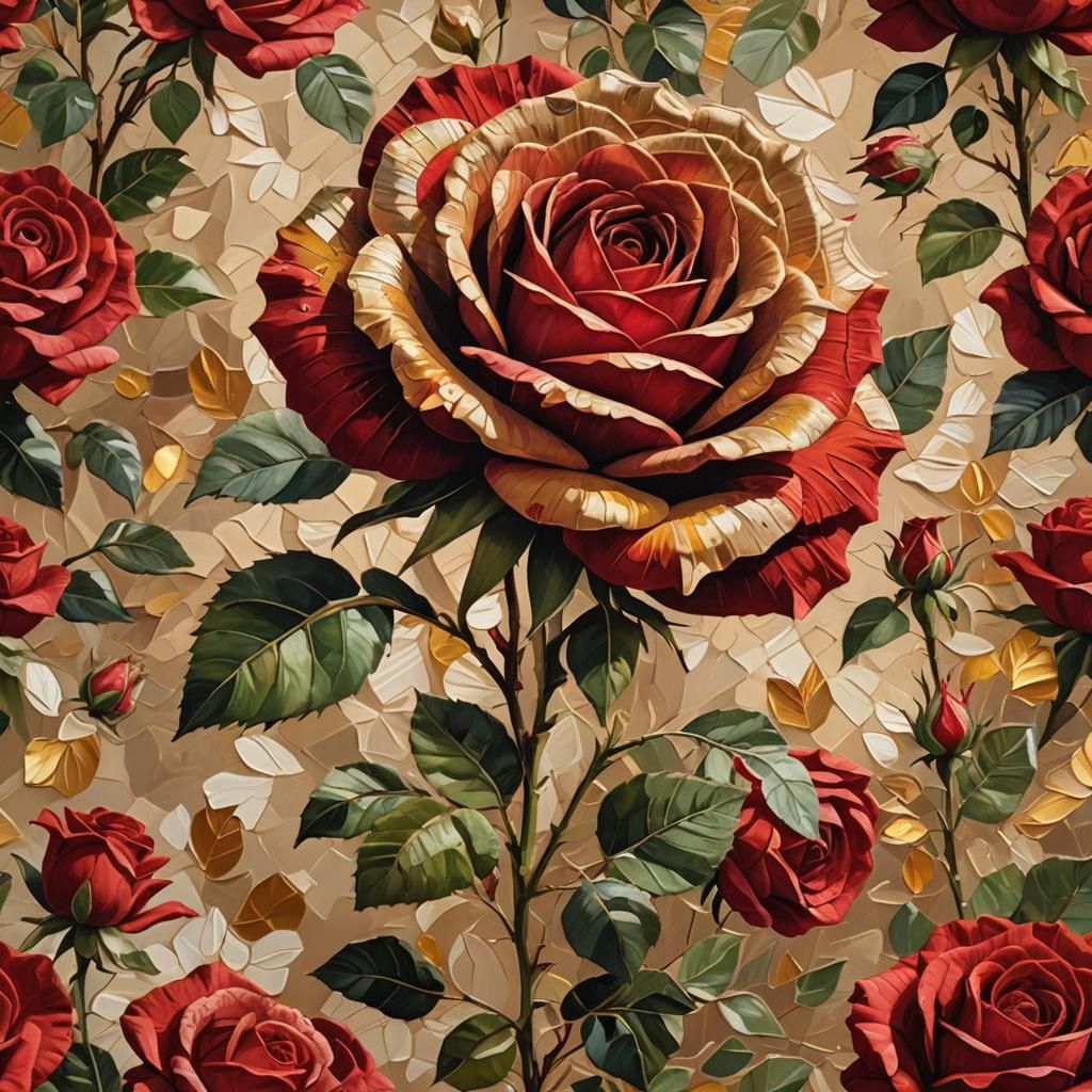 Red Fabric Rose in Impressionist Oil Painting