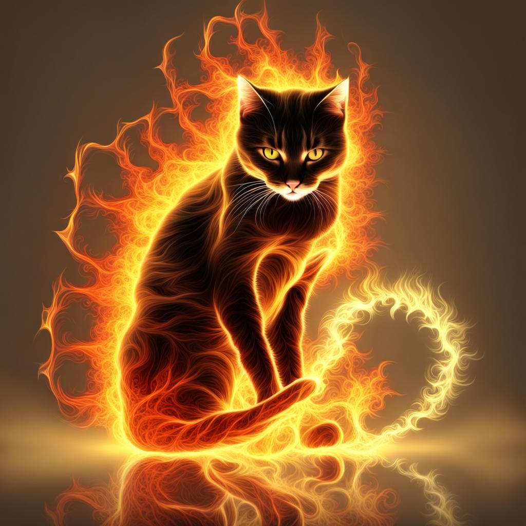 FRACTAL ART CAT PLAYING WITH FIRE
