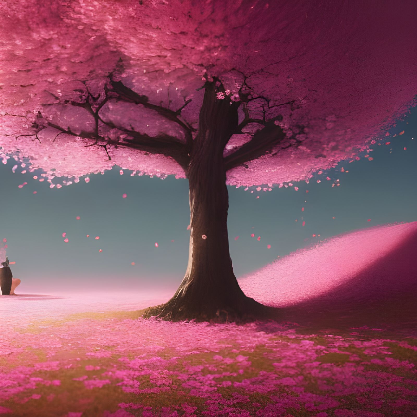 Light pink short hair anime girl surrounded by Sakura cherry blossom trees  - AI Generated Artwork - NightCafe Creator