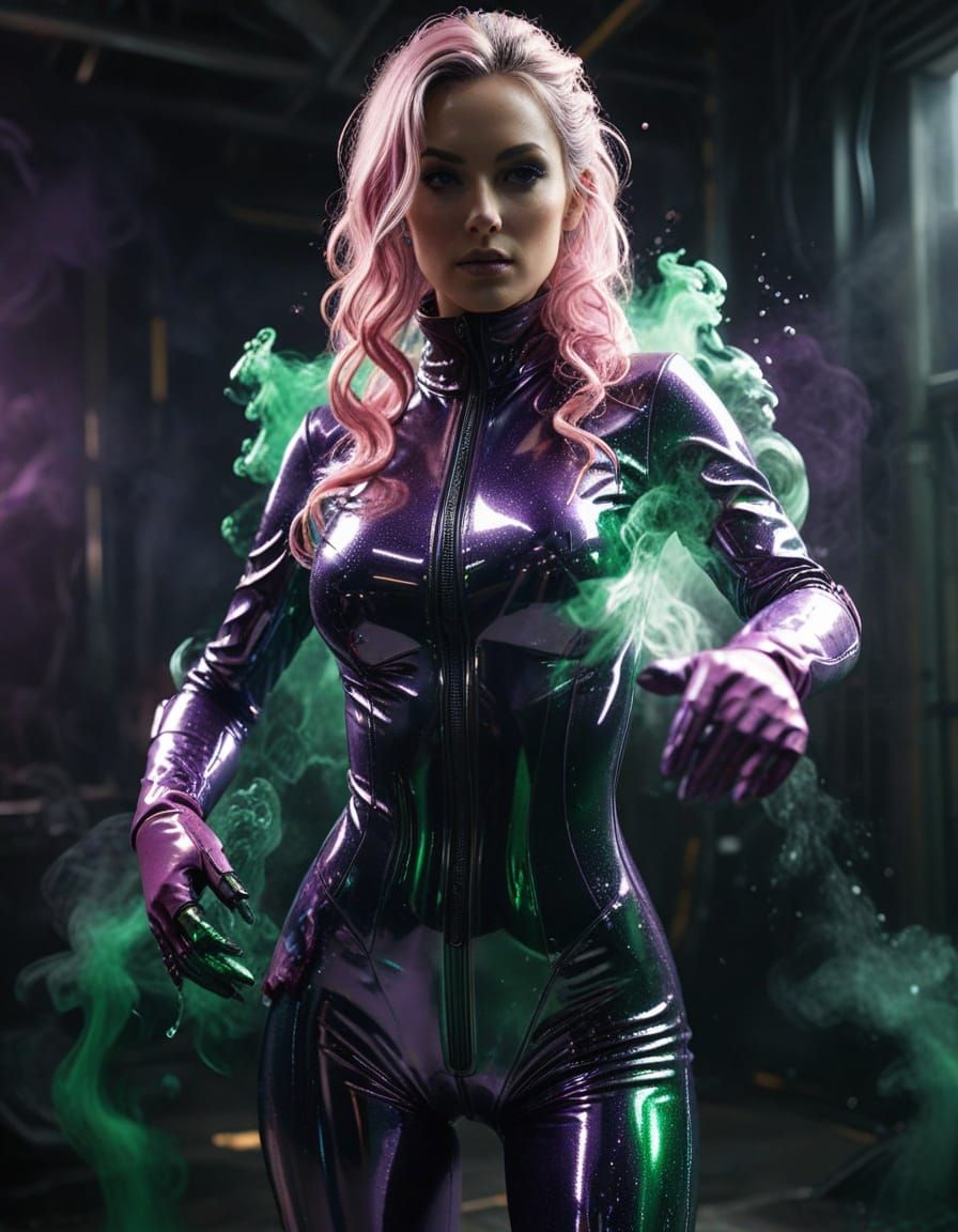 Woman in Retro Futuristic Hazmat Attire