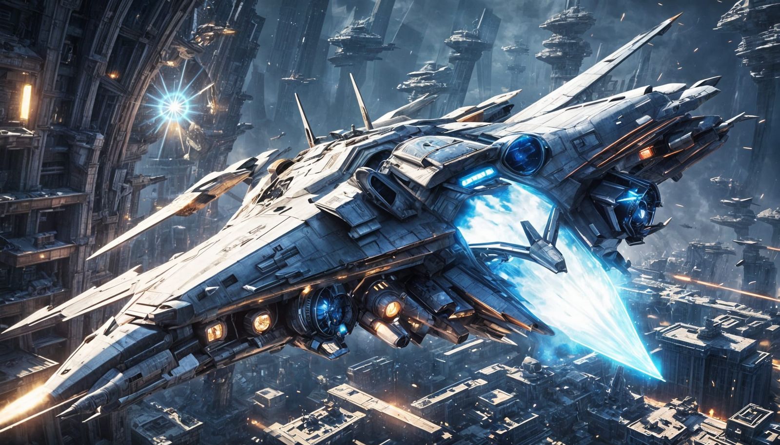 High-Tech Star Fighter with 3D Anime Style Cockpit and Wings