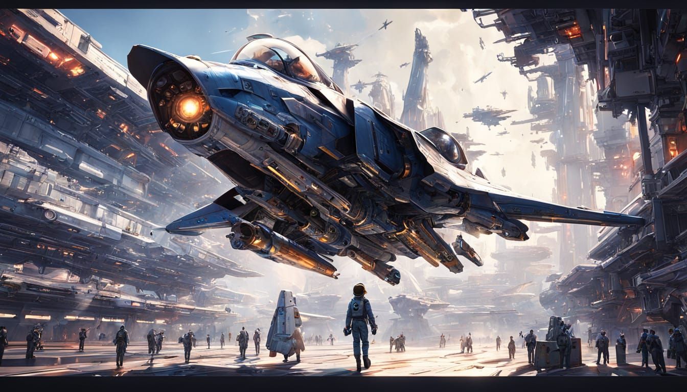 Aerodynamic Star Fighter Jet in Futuristic Anime Style