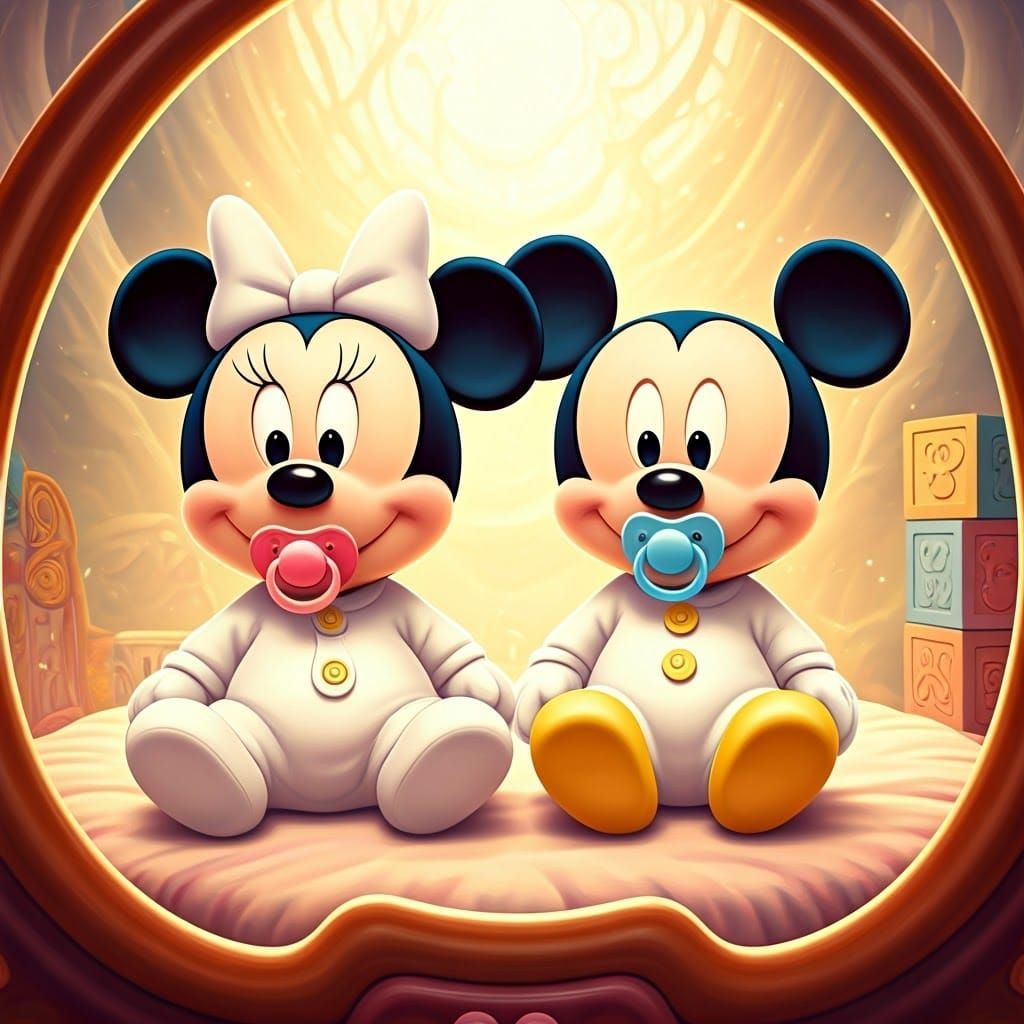 Baby Minnie and Mickey in Dreamlike Fantasy Art